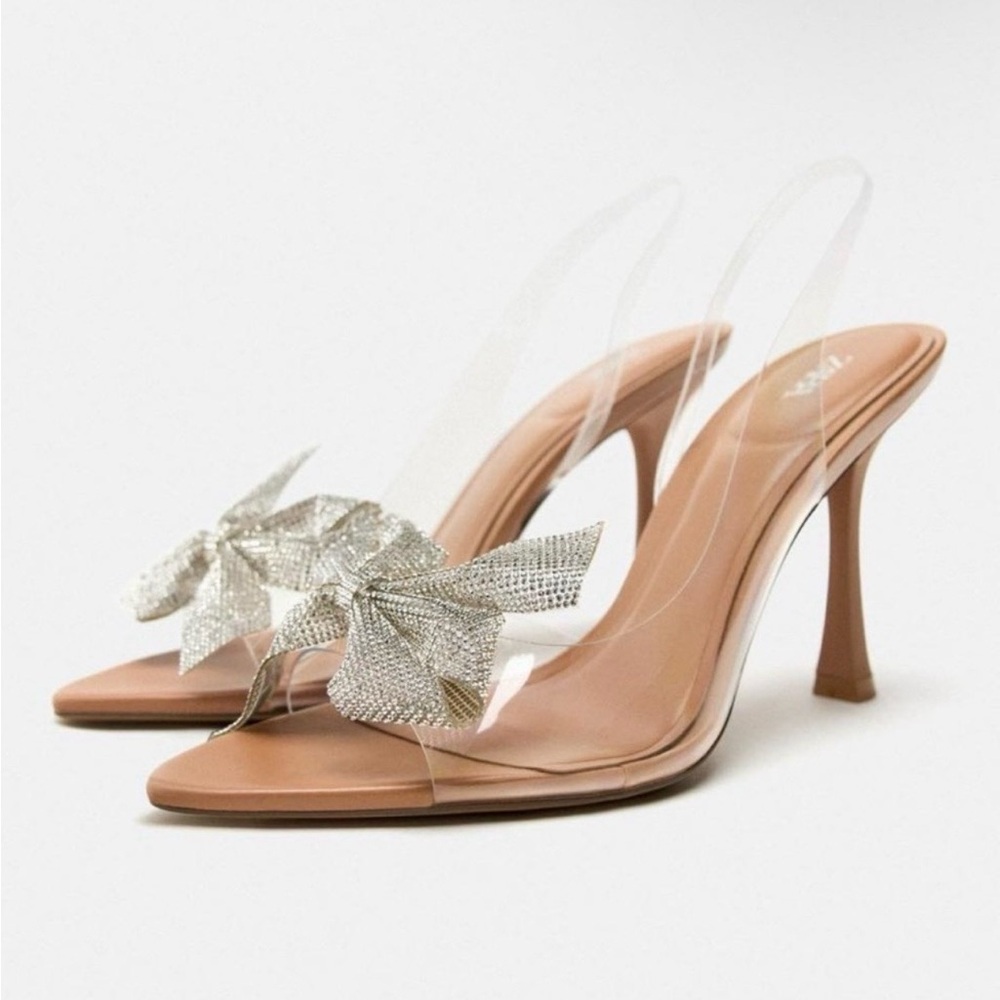 NWOT Zara Crystal Bow Slingback Sandals Sz US 6.5 (Zara 36)